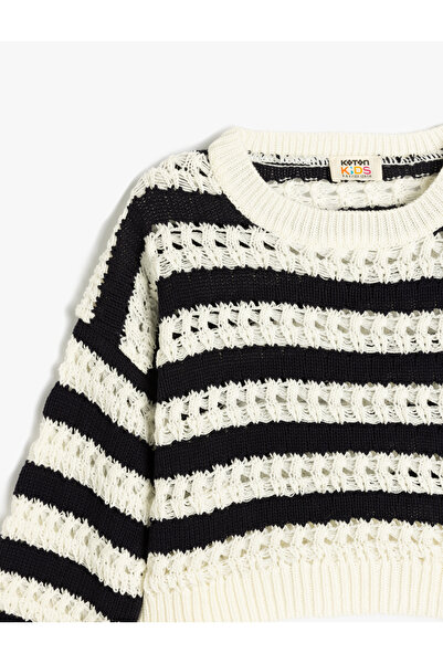 Koton Crew Neck Long Sleeve Striped Crop Sweater