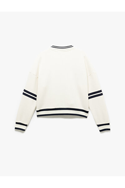 Koton Raised Embroidery Detailed Striped Oversize Half Zip Sweatshirt