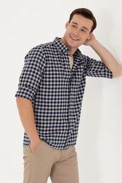 U.S. Polo Assn. Ανδρικό πουκάμισο με καρό Navy Blue 50272690-VR033