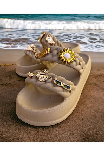 AkınalBella High Sole Beach Pool Sea Garden Daily Use Fit Slippers