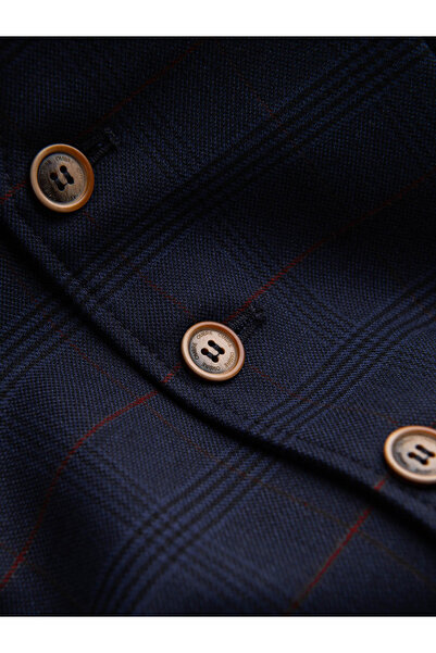 OMBRE Ανδρικό γιλέκο χωρίς ρεβέρ σε λεπτή καρό - navy blue V1 OM-BLZV-0123 L