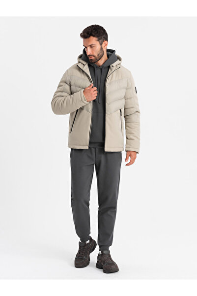 OMBRE Men's quilted jacket with high collar - beige V4 OM-JALP-0172 M