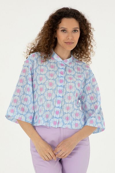 U.S. Polo Assn. Cămașă cu mânecă lungă albastru deschis pentru femei 50283569-VR003