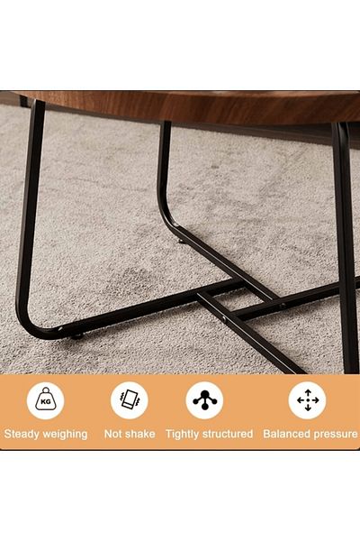 1st 80*46 Round Coffee Table with Metal Base and Water and Heat Resistant Top - Brown and Black