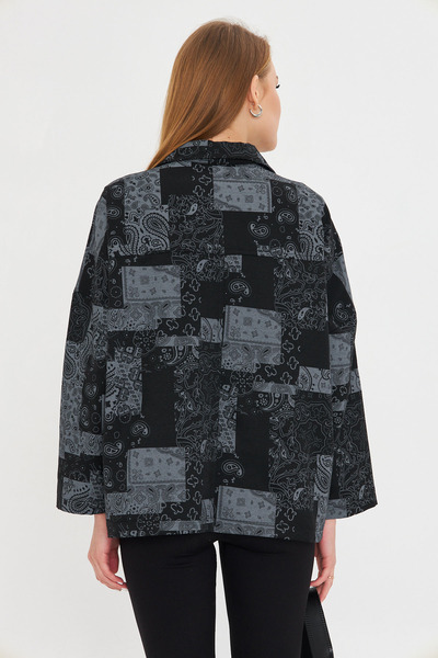 armonika Women's Black Print Pocket Detail Shirt Jacket Arm-25K 001071