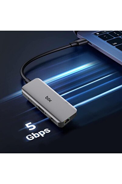 Bix Bx11hb Type-c Hdmı Vga Ethernet Kart Okuyucu Usb Dönüştürücü