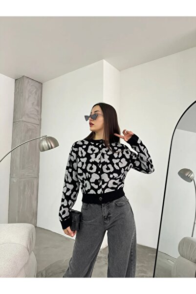 charm butik Жіночий кардиган з леопардовим принтом та ґудзиками