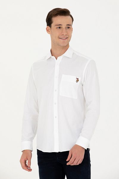 U.S. Polo Assn. Ανδρικό λευκό μακρυμάνικο πουκάμισο 50272412 -VR013