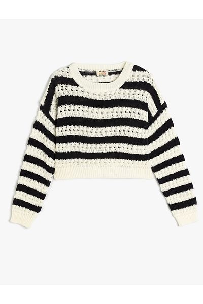 Koton Crew Neck Long Sleeve Striped Crop Sweater