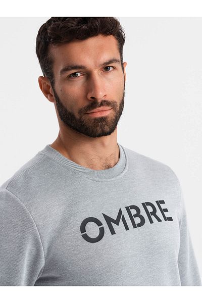 OMBRE Κλασικό ανδρικό φούτερ με επιγραφή - γκρι μελανζέ V1 OM-SSPS-0181 OM-SSPS-0181 M