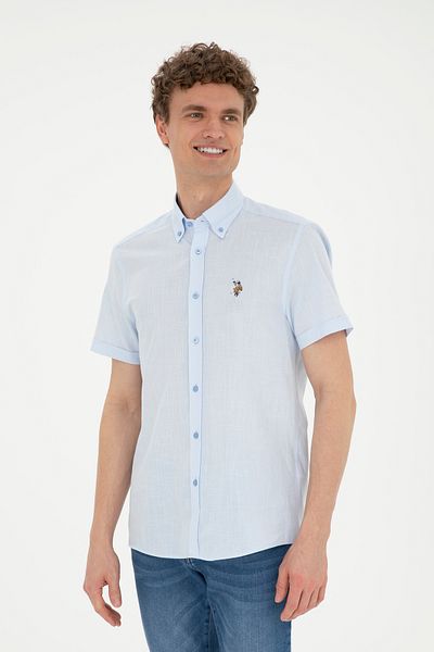 U.S. Polo Assn. Мъжка синя риза с къс ръкав 50282582-VR036