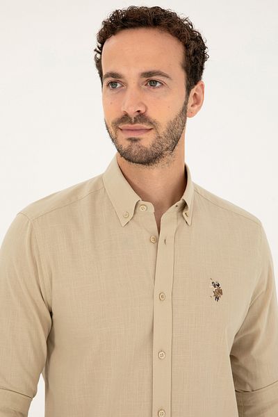 U.S. Polo Assn. Ανδρικό μακρυμάνικο βασικό πουκάμισο χακί εξωτερικού χώρου 50282588-VR183