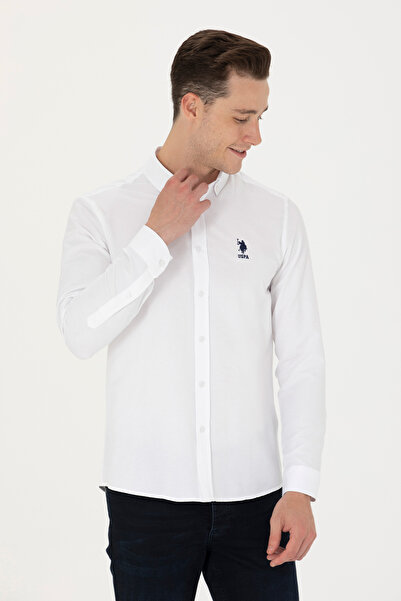 U.S. Polo Assn. Ανδρικό λευκό μακρυμάνικο πουκάμισο Basic 50277310-VR013
