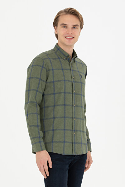 U.S. Polo Assn. Ανδρικό πουκάμισο Χακί 50279436-VR027 - Μακρυμάνικο