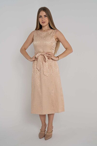 mica Sleeveless Midi Dress with Waist Tie