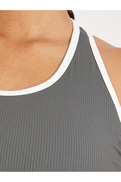 Styli Ribbed Racerback Longline Sports Bra with Contrast Piping