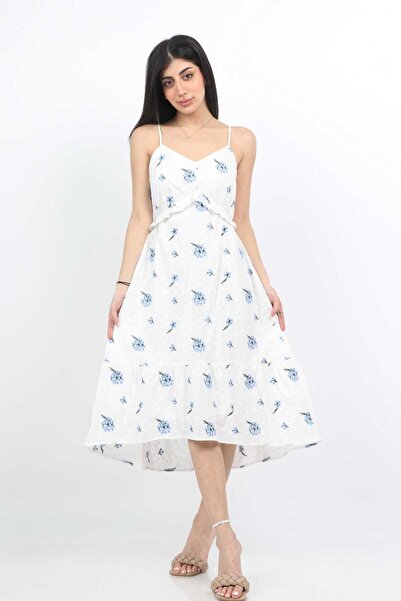 mica Floral Print Midi Dress with Thin Straps