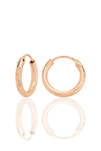 Söğütlü Silver Gümüş rose lazer kesimli 14 mm halka küpe SGTL12747ROSE