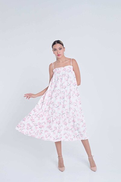 mica Wide Strap Midi Dress with Floral Pattern