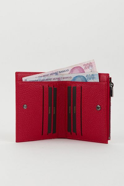 Fossil Boxed Genuine Leather Red Women's Hand Portfolio Card Holder Wallet