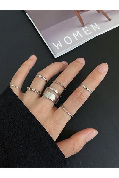 Styli مجموعة من 7 حلقات سادة قابلة للتكديس
