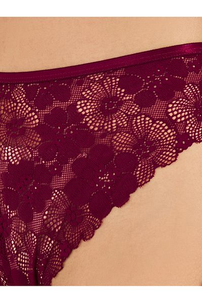 Styli Scalloped Edge Floral Lace Front & Back Metal Heart Trim Thong