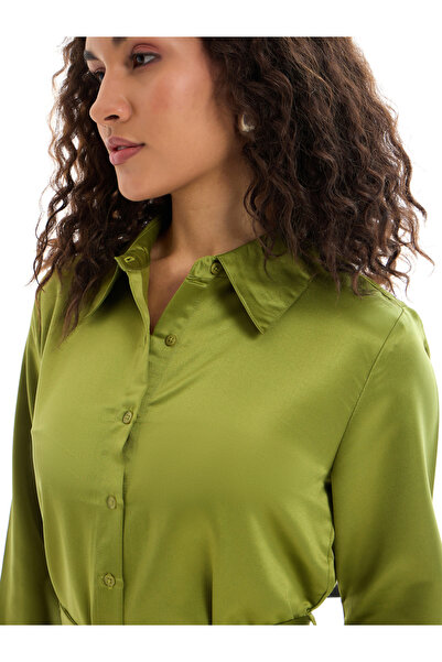 Sassafras By Styli Belted Satin Shirt Mini Dress