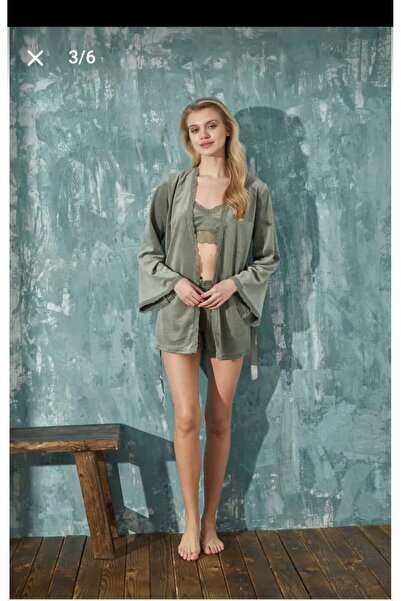 Mihra Dressing Gown Shorts Set with Velvet Bustier