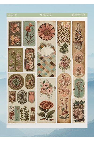 MirayDesign AUTOCOLANT/ALBUM DE COLETAȚI CU TEMĂ VINTAGE, 12*17 CM, PENTRU BULLET JOURNAL, PLANIFICATOR, AGENDĂ, CADER