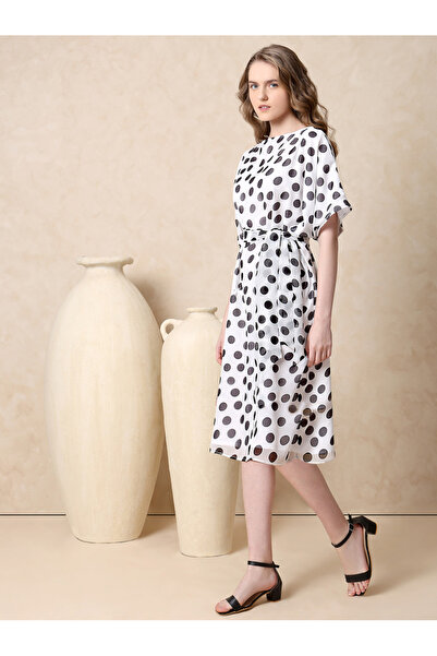 Mish By Styli Polka Dot Print A-Line Midi Dress
