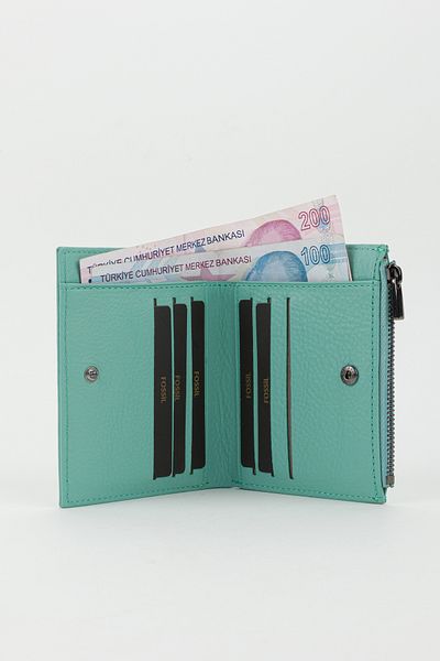 Fossil Boxed Genuine Leather Water Green Women's Hand Portfolio Card Holder Wallet
