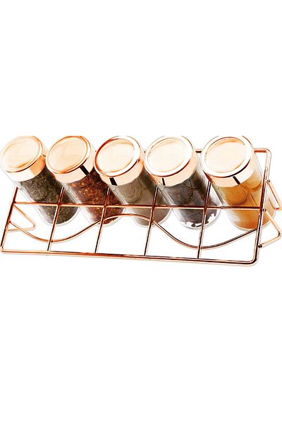 Bonjour 5-Piece Glass Spice Rack/Vacuum Lid with Metal Lid and Metal Stand