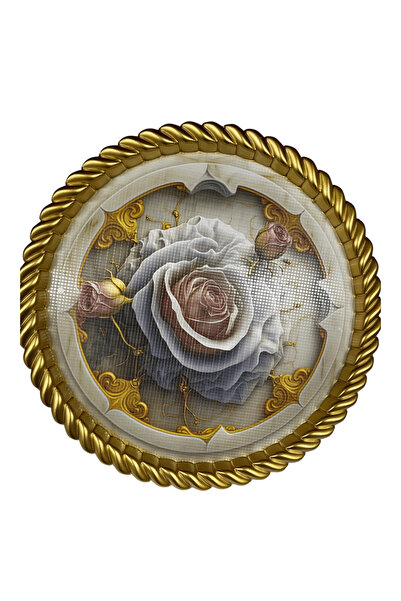 BYBKURUMSAL TvA صينية بلاستيكية فاخرة بنمط وردة بيضاء مقاس 46x46 - إطار ذهبي