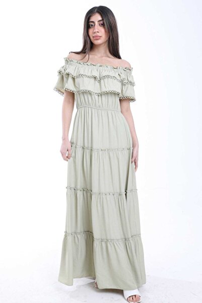 mica Off-Shoulder Short Sleeve Maxi Dress with Waist Detail
