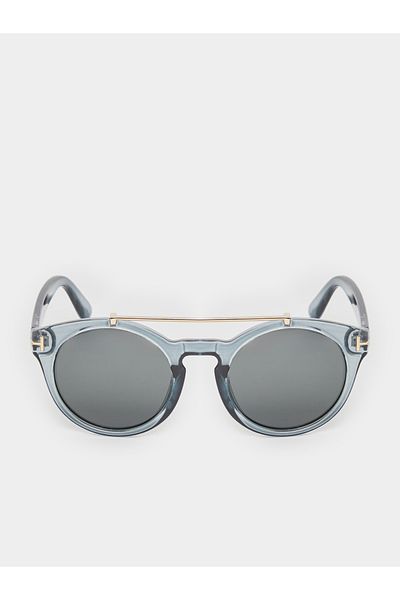 Styli Solid Double Bridge Round Sunglasses