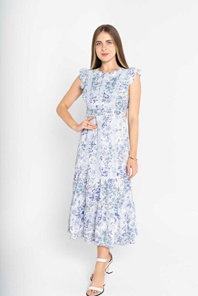 mica فستان ميدي بدون أكمام بطبعة الفراشة