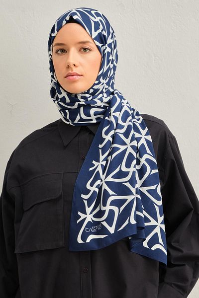 Armine Defne Floş Viscose Shawl - 11 - Navy Blue