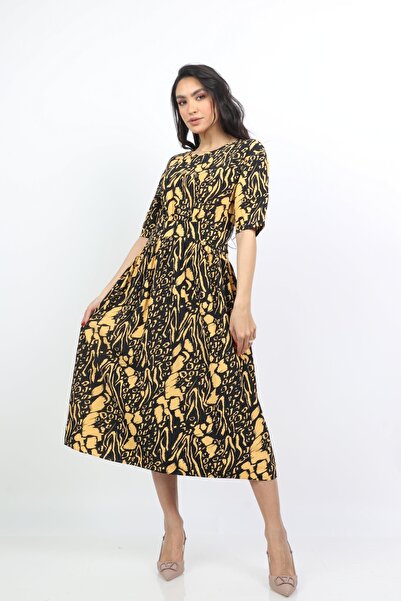 mica Short Sleeve Printed Midi Dress