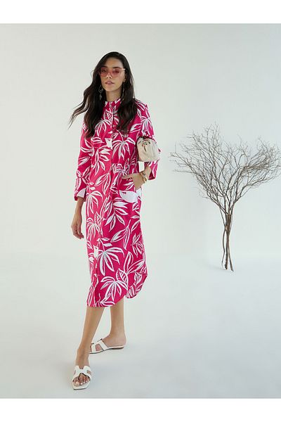 Sassafras By Styli Floral Print Shirt Midi Dress with Side Pocket