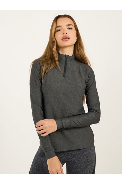 Styli Melange Multi Panelled Half Zip Up Top