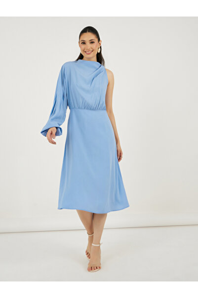 Styli One Sleeve Sheath Midi Dress with Back Tie Up Detail