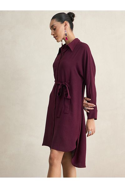 Styli Solid Shirt Midi Dress with High Low Hem