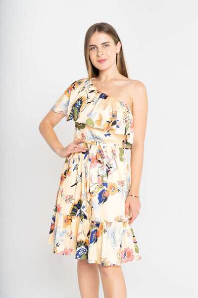 mica فستان قصير مطبوع مع حمالات كتف وربطة خصر