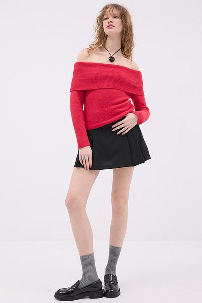 Addax Soft Textured Madonna Collar Knitwear Sweater K3383-B6