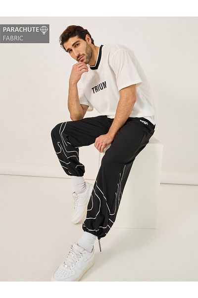 Styli NASA Print Parachute Track Pants with Toggle Cuffed