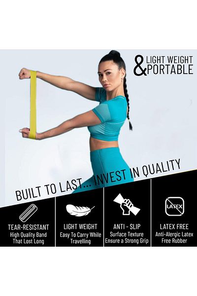 EVERLAST Ab. Aerobic Medium Resistance Band | Yellow |Natural Latex Rubber | For Yoga, Workout