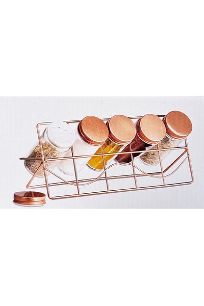 Bonjour 5-Piece Glass Spice Rack/Vacuum Lid with Metal Lid and Metal Stand