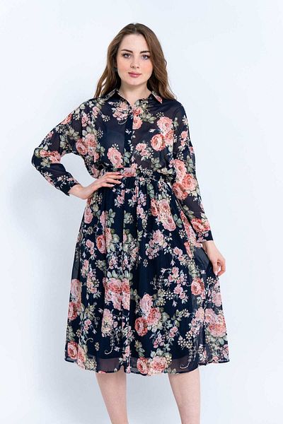 mica Long-Sleeve Sheer Floral Dress for Women