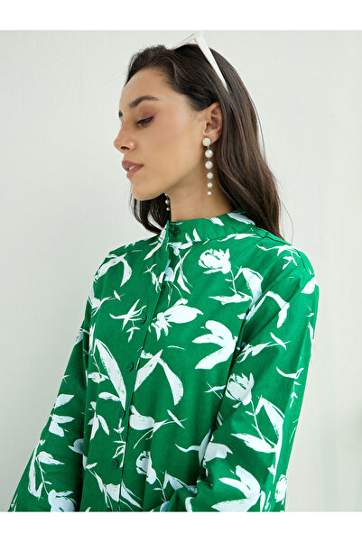 Sassafras By Styli Floral Print Shirt Midi Dress with Side Pocket