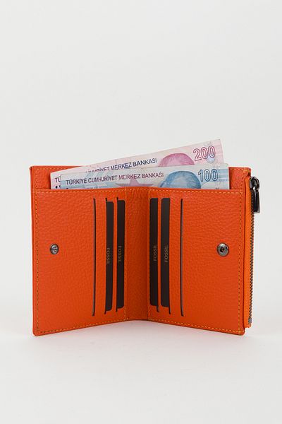 Fossil Boxed Genuine Leather Orange Women's Hand Portfolio Card Holder Wallet